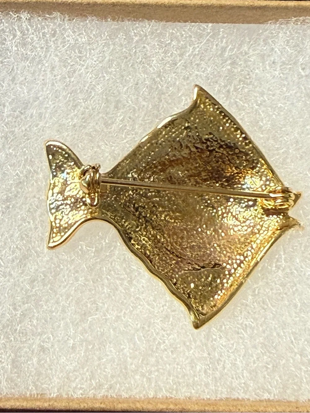 Gold-Tone Fish Brooch Rhinestone Pave Pin - Clear and Red Accents